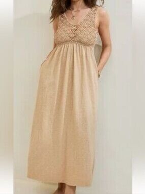 aerie Beige Crochet Bodice Maxi Dress